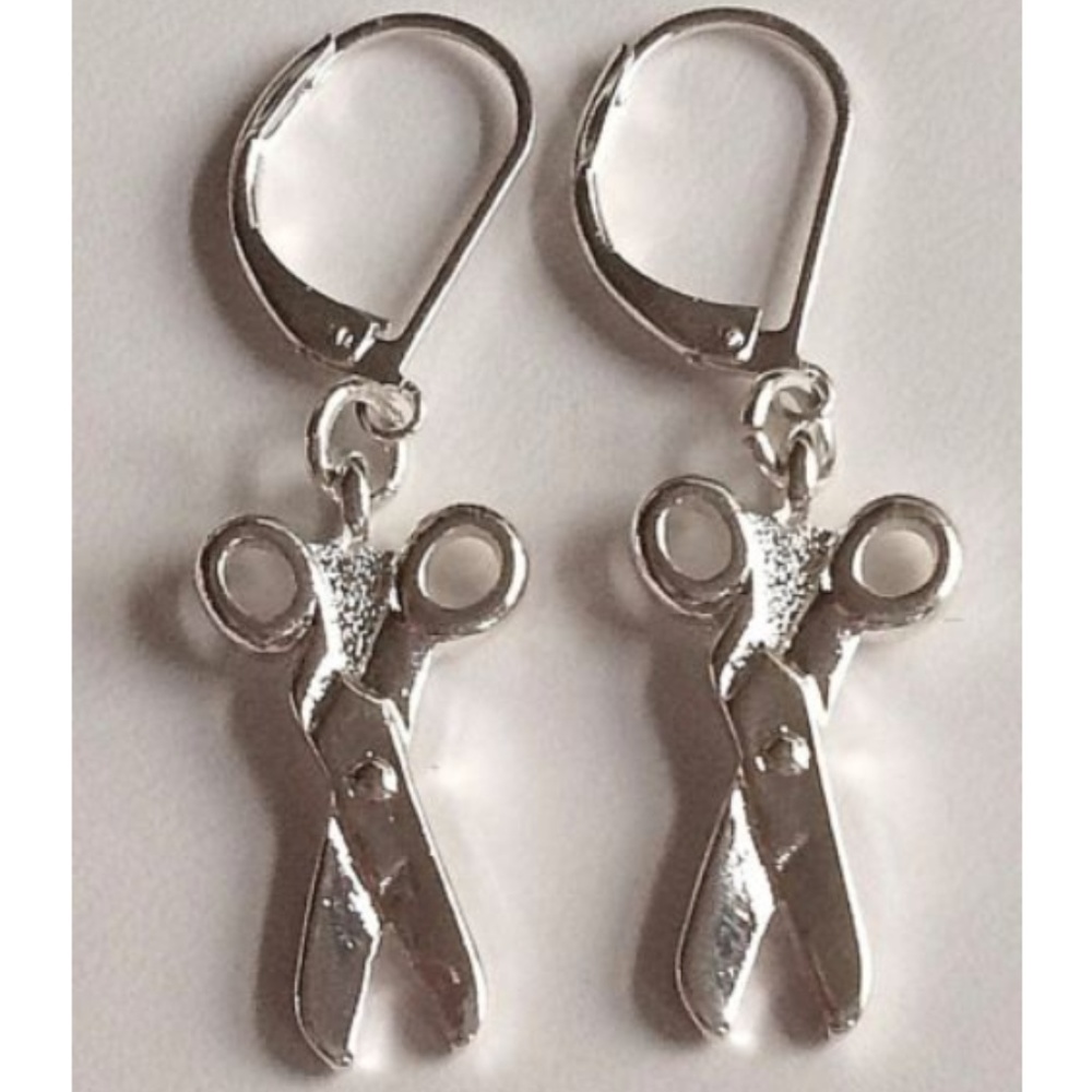 Silver Plated Hair Stylist Earrings Scissors Hair Dresser Graduation Gift Dangle